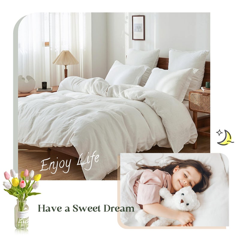Simple&Opulence 100% Linen Duvet Cover Set, 3 PCS Natural French Flax White Duvet Cover Full Size, Breathable Soft Comfy Linen Bedding Comforter Cover with 2 Pillowcases(White, 78"x86") - Image 2